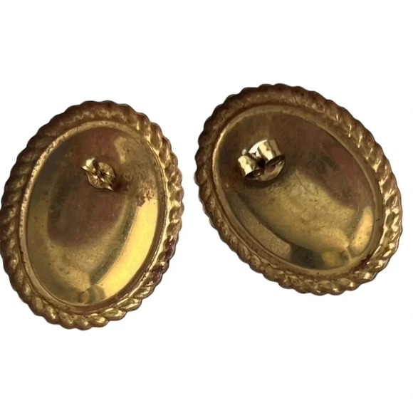 VINTAGE DOME CIRCLE CREAM GOLD PLATED EARRINGS - Picture 4 of 4